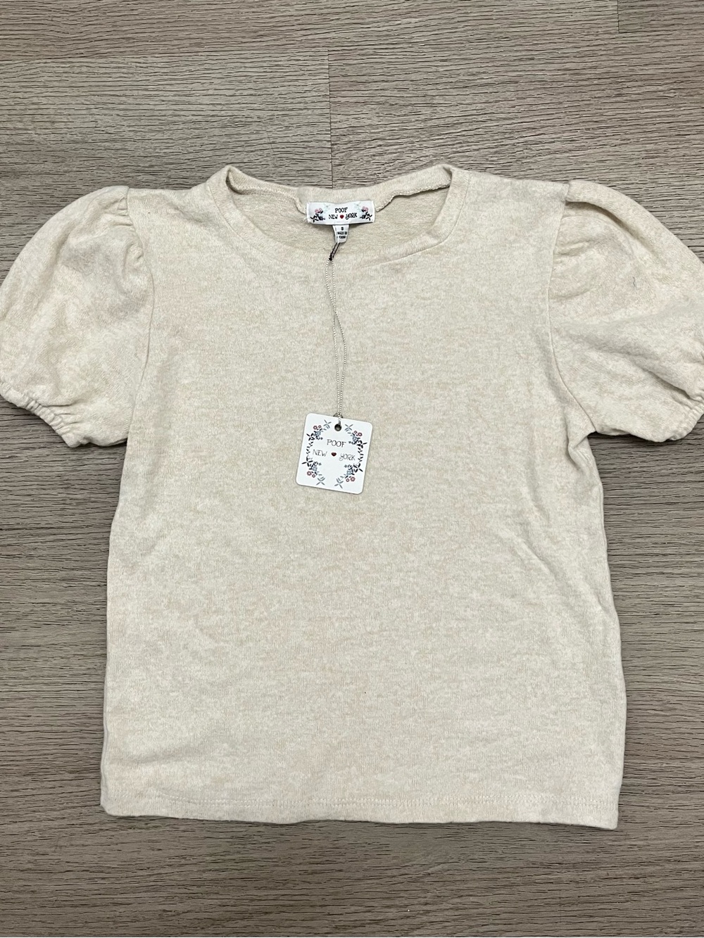 Poof! Women’s Sweater Cream Puff Sleeve Top in Light Cream Size S